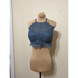 Lace Bralette Halter Top‎ Padded Wireless Blue Lingerie